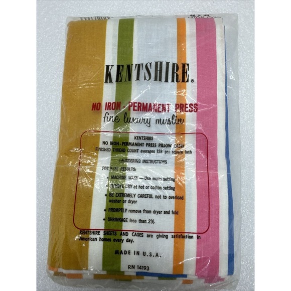 Vintage Kentshire Luxury Muslin 2 Pillow Cases 42x36 MCM Stripes No-Iron USA - Picture 4 of 4